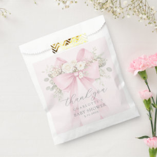 Eucalyptus Pink Bow Baby Shower Thank you Favour Bag