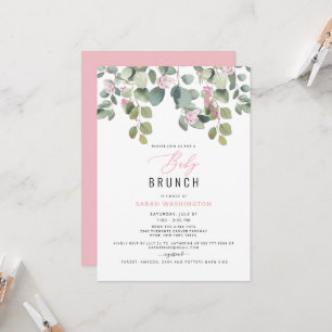 Eucalyptus & Pink Floral Baby Brunch Invitation