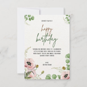 Eucalyptus Pink Poppy Botanical Birthday Card