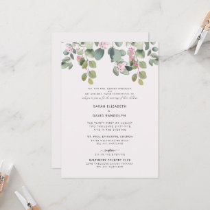 Eucalyptus & Pink Rose Two Venue Both Parents Invitation