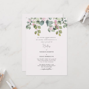 Eucalyptus & Pink Rose Wedding Both Parents Invitation