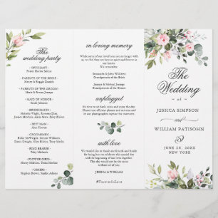 Eucalyptus Pink Roses Wedding Ceremony Program