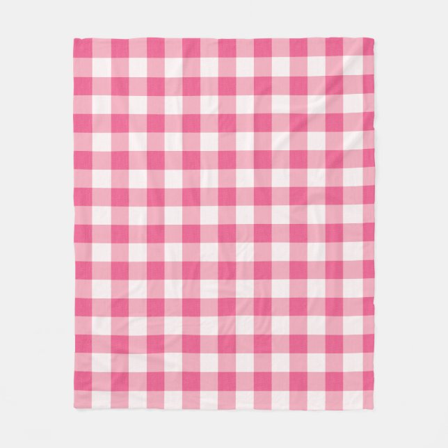 Eucalyptus Pink & White Gingham Check Fleece Blanket (Front)