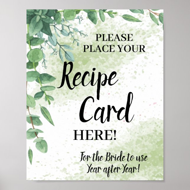 Eucalyptus Place Recipe Card Bridal Shower Sign (Front)