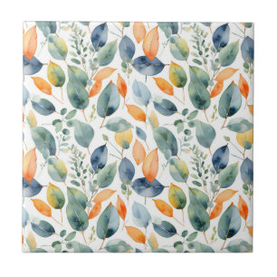 Eucalyptus Plants Green Orange 350 Watercolor Ceramic Tile