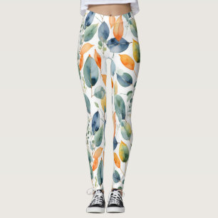 Eucalyptus Plants Green Orange 350 Watercolor Leggings