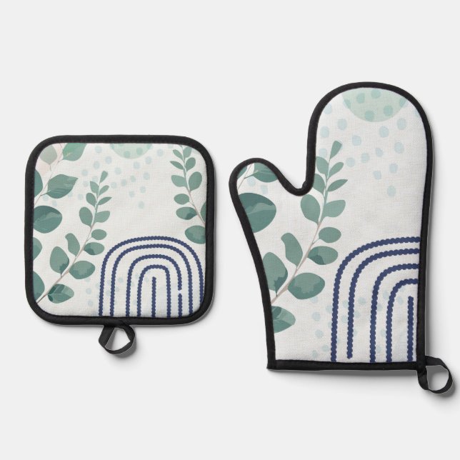 Eucalyptus Praying Mantis Australian Botanical Art Oven Mitt & Pot Holder Set (Front)