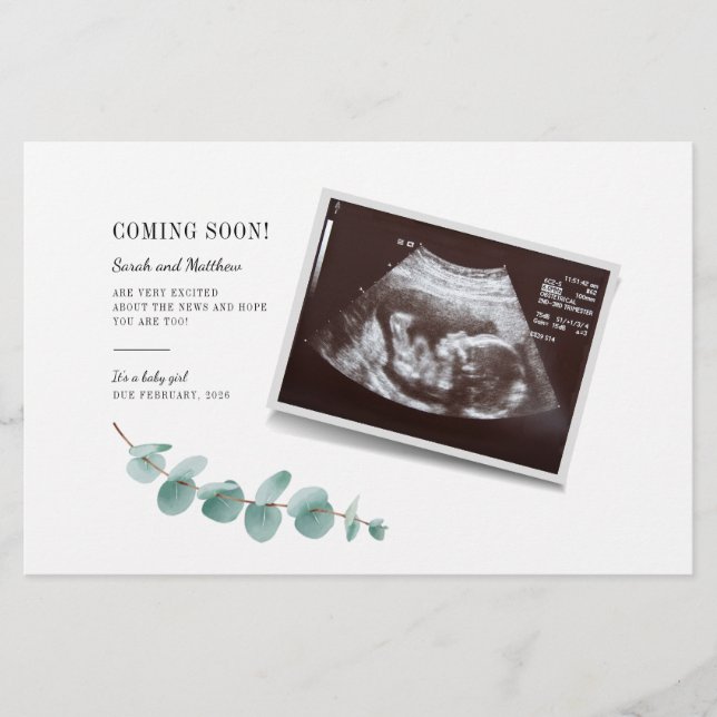 Eucalyptus Pregnancy Baby Reveal Stationery (Front)
