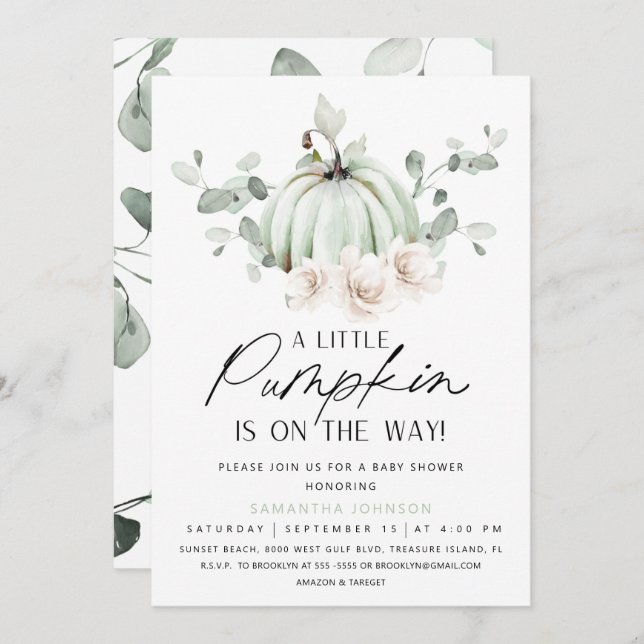 Eucalyptus Pumpkin Baby Shower Invitation (Front/Back)