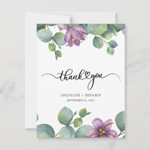 Eucalyptus Purple Greenery Floral Hand-Lettered Thank You Card