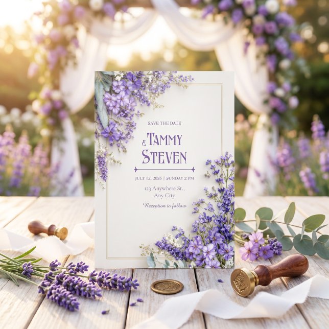 Eucalyptus Purple Wildflower Gold Frame Invitation (Creator Uploaded)