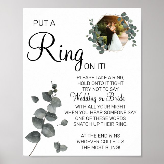 Eucalyptus Put a Ring bridal shower game sign (Front)
