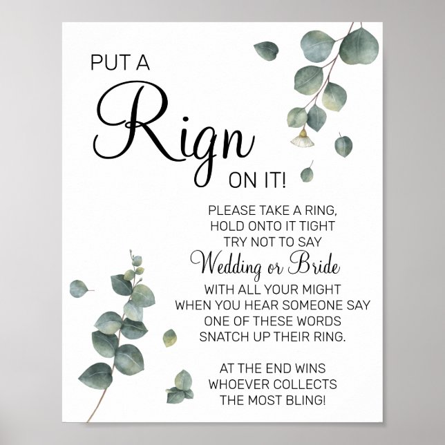 Eucalyptus Put a Ring bridal shower game sign (Front)