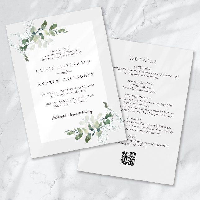 Eucalyptus QR Code All in One Wedding Invitation (Creator Uploaded)