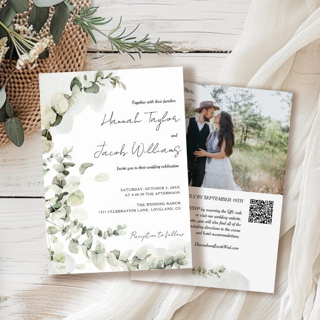 Eucalyptus QR Code Photo Wedding Invitation (Creator Uploaded)