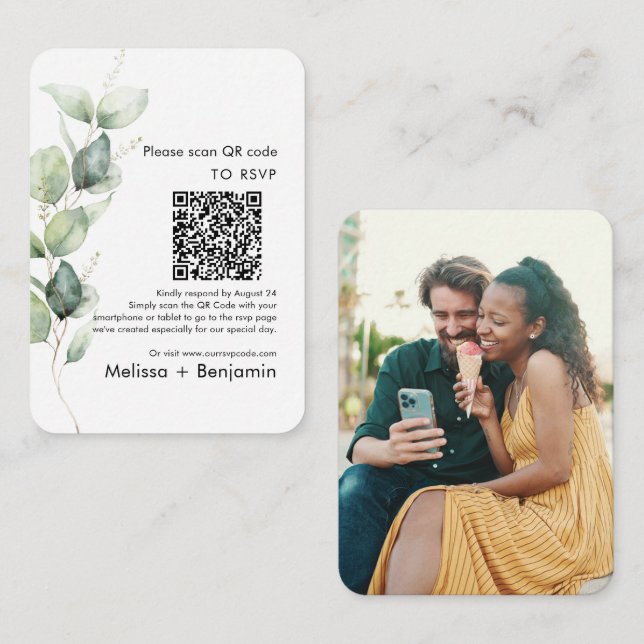 Eucalyptus QR Code RSVP Wedding Enclosure Card (Front/Back)