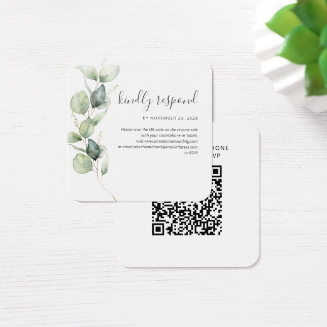 Eucalyptus QR Code RSVP Wedding Website Enclosure (Desk)