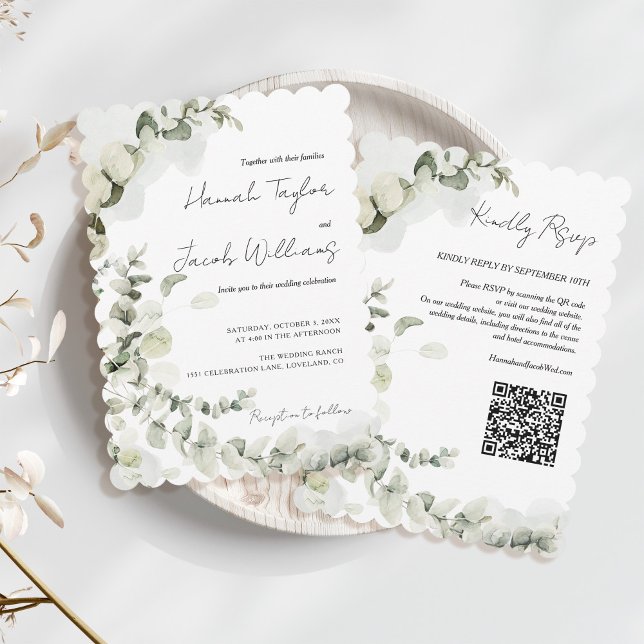 Eucalyptus QR Code Wedding Invitation (qr code eucalyptus wedding invitation)