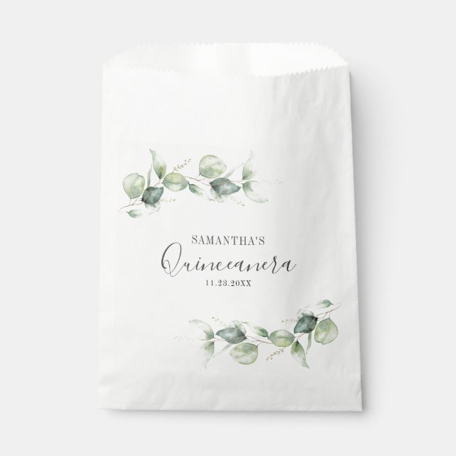 Eucalyptus Quinceanera 15th Birthday Party Favour Bag (Front)