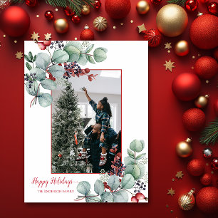 Eucalyptus, Red Berries, 2 Photo Christmas Postcard