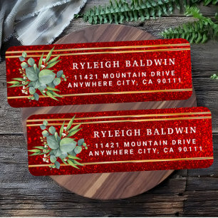 Eucalyptus Red Gold Stripes Return Address Label