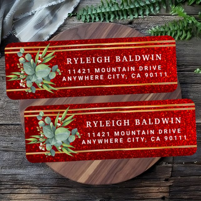 Eucalyptus Red Gold Stripes Return Address Label (Creator Uploaded)