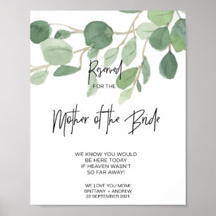 Eucalyptus Reserved for Mother of Bride Wedding Poster