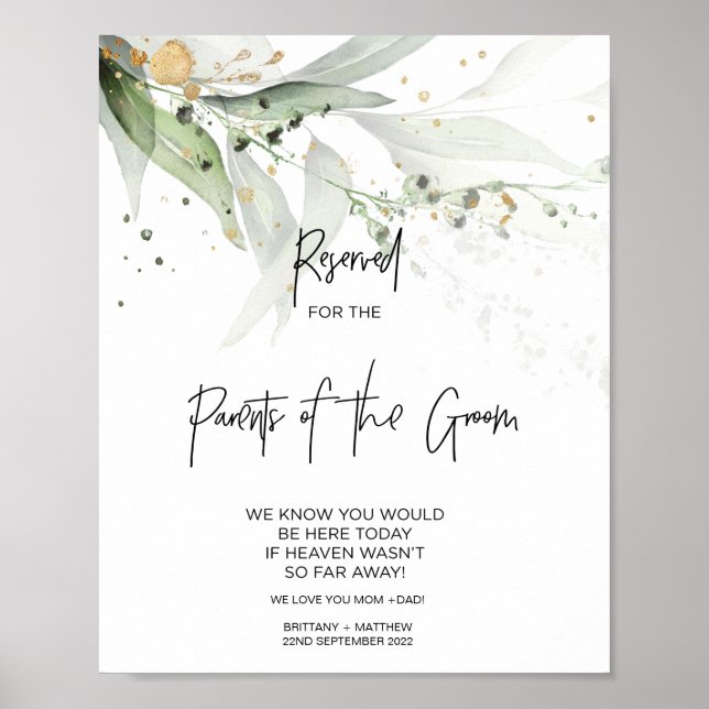 Eucalyptus Reserved Parents of Groom Loving Memory Poster (Front)