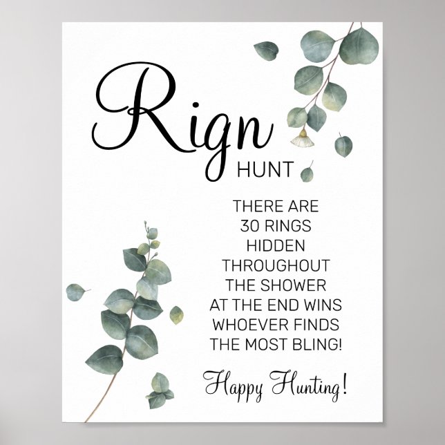 Eucalyptus Ring Ring bridal shower game sign (Front)