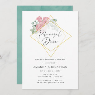 Eucalyptus Rose Geometric Wedding Rehearsal Dinner Invitation