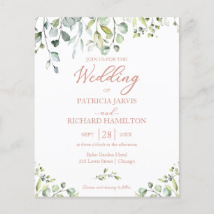 Eucalyptus Rose Gold Budget Wedding Invitation