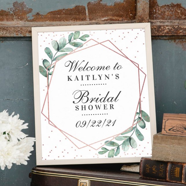 Eucalyptus Rose Gold Geometric Bridal Shower Poster (Creator Uploaded)