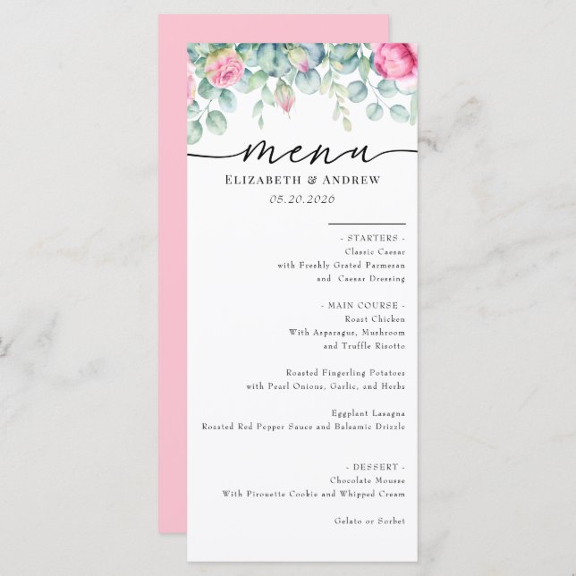 Eucalyptus Roses | Elegant Boho Greenery Wedding Menu (Front/Back)