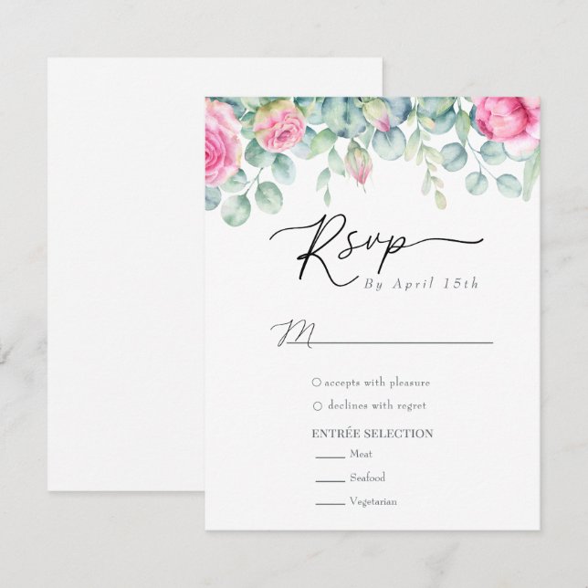 Eucalyptus Roses | Elegant Boho Greenery Wedding RSVP Card (Front/Back)