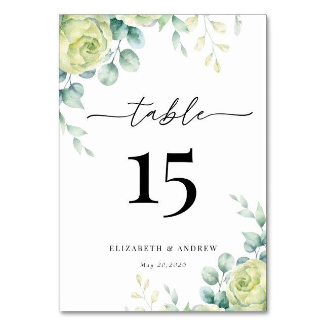 Eucalyptus Roses | Elegant Boho Greenery Wedding Table Number (Front)