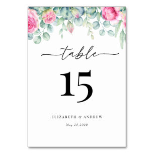 Eucalyptus Roses Elegant Boho Greenery Wedding Table Number