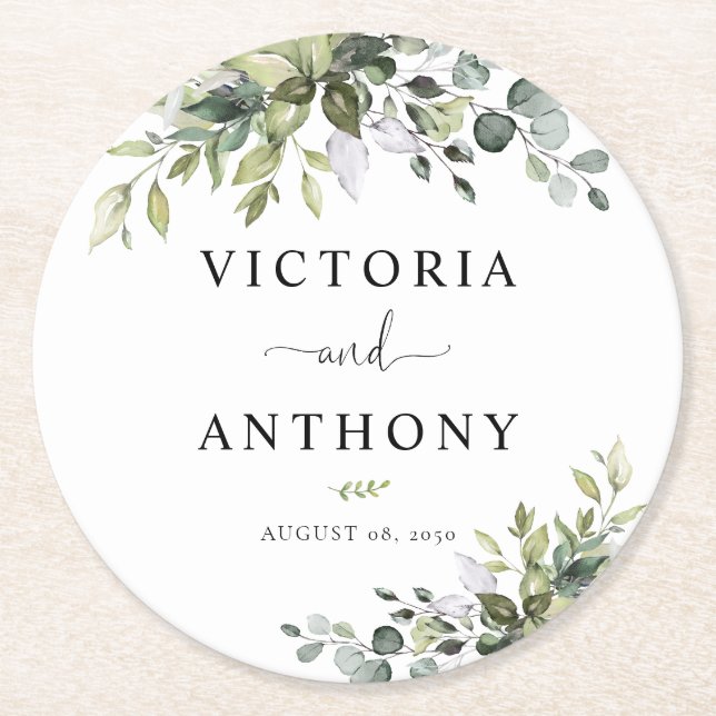 Eucalyptus Round Wedding Coaster (Front)