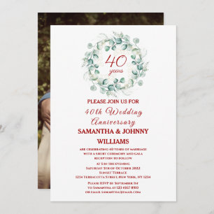 Eucalyptus Ruby 40th Wedding Anniversary Photo Invitation