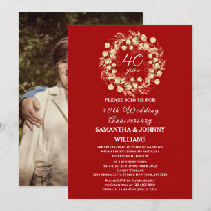Eucalyptus Ruby 40th Wedding Anniversary Photo Invitation
