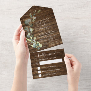 Eucalyptus Rustic Country Wood Wedding All In One  Invitation