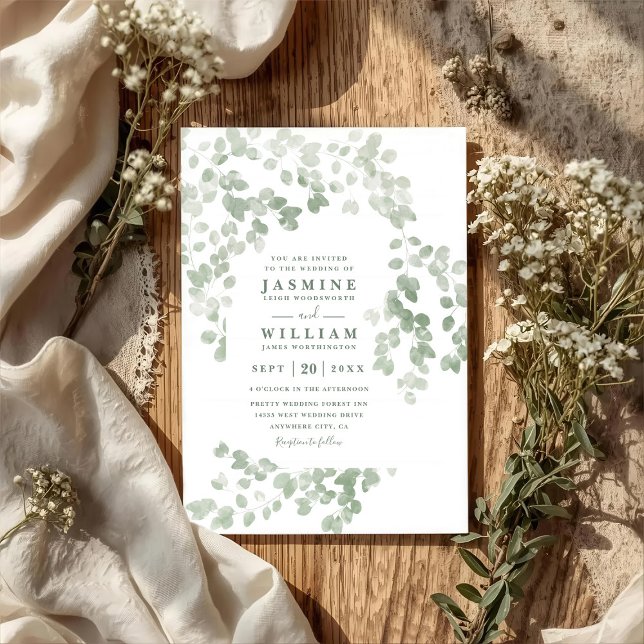 Eucalyptus Rustic Elegant Modern QR Code Wedding Invitation (Creator Uploaded)