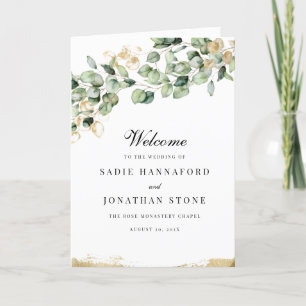 Eucalyptus Rustic Gold Elegant Botanical Wedding Program