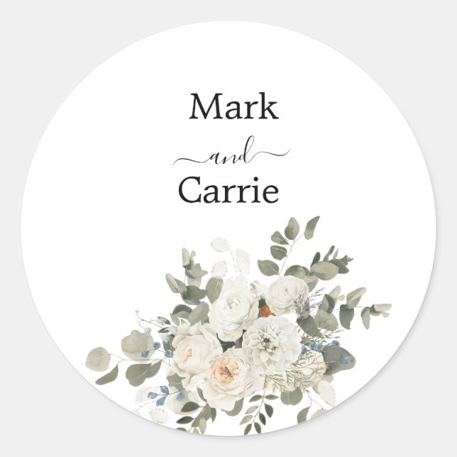 Eucalyptus Rustic Greenery Wedding Classic Round Sticker (Front)