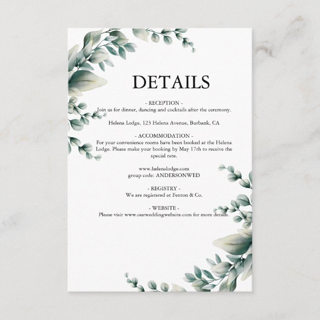 Eucalyptus Rustic Greenery Wedding Enclosure Card (Front)
