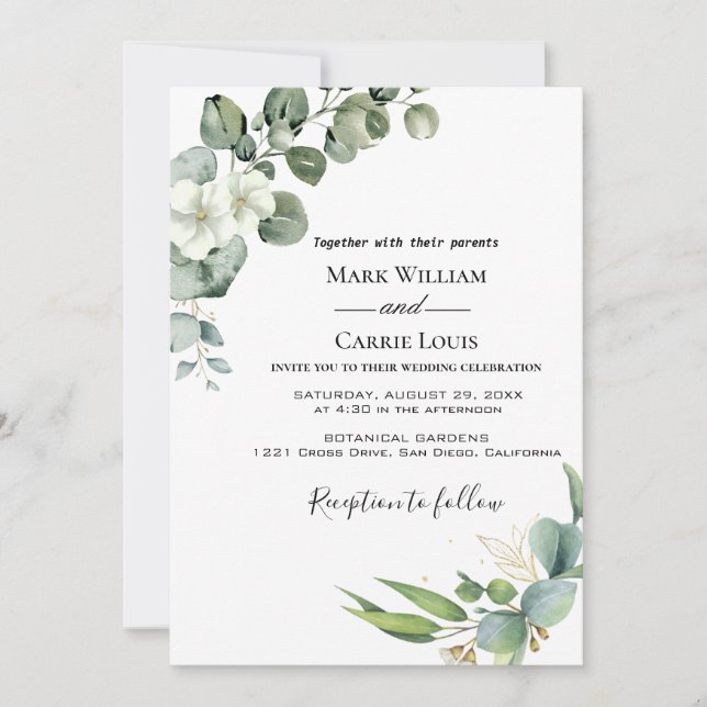 Eucalyptus Rustic Greenery Wedding Invitation (Front)