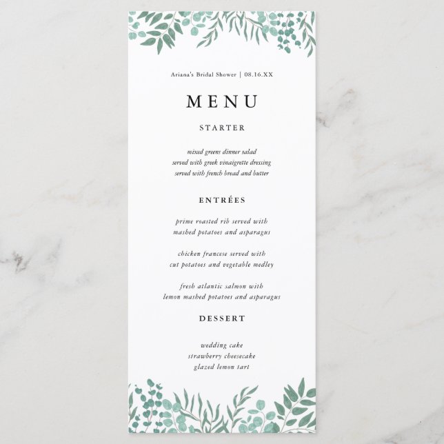 Eucalyptus Rustic Greenery Wedding Menu Cards (Front)
