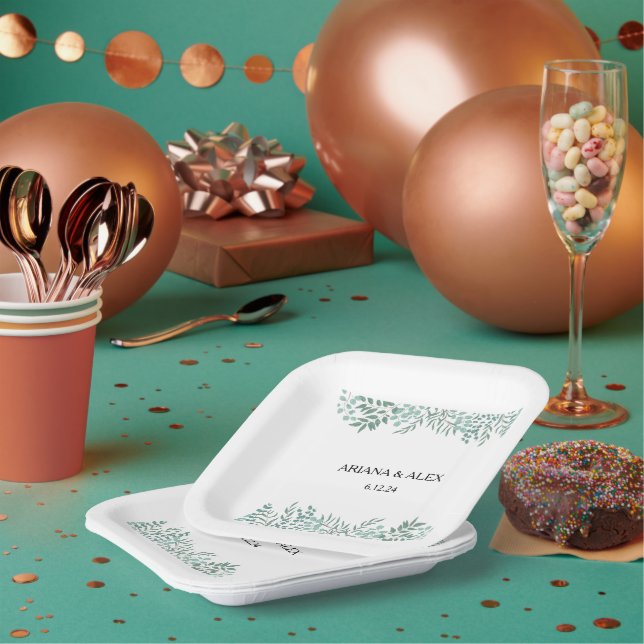 Eucalyptus Rustic Greenery Wedding Paper Plates (Multi)