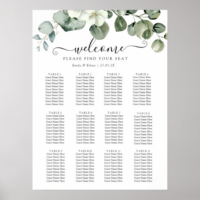 Eucalyptus Rustic Greenery Wedding Poster (Front)