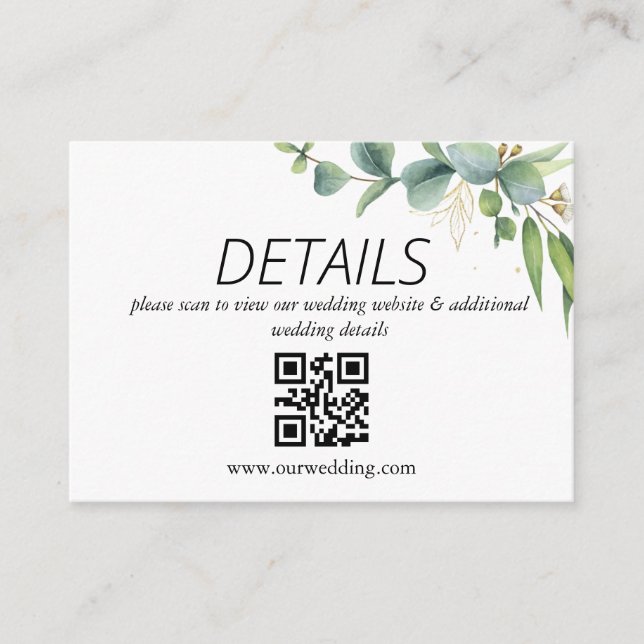 Eucalyptus Rustic Greenery Wedding QR Code Enclosure Card (Front)