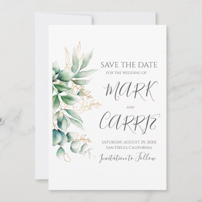 Eucalyptus Rustic Greenery Wedding Save The Date (Front)